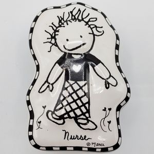 Marci "A Nurse Gives The Gift Of Healing Love" Trinket Box W/Lid. Black & White